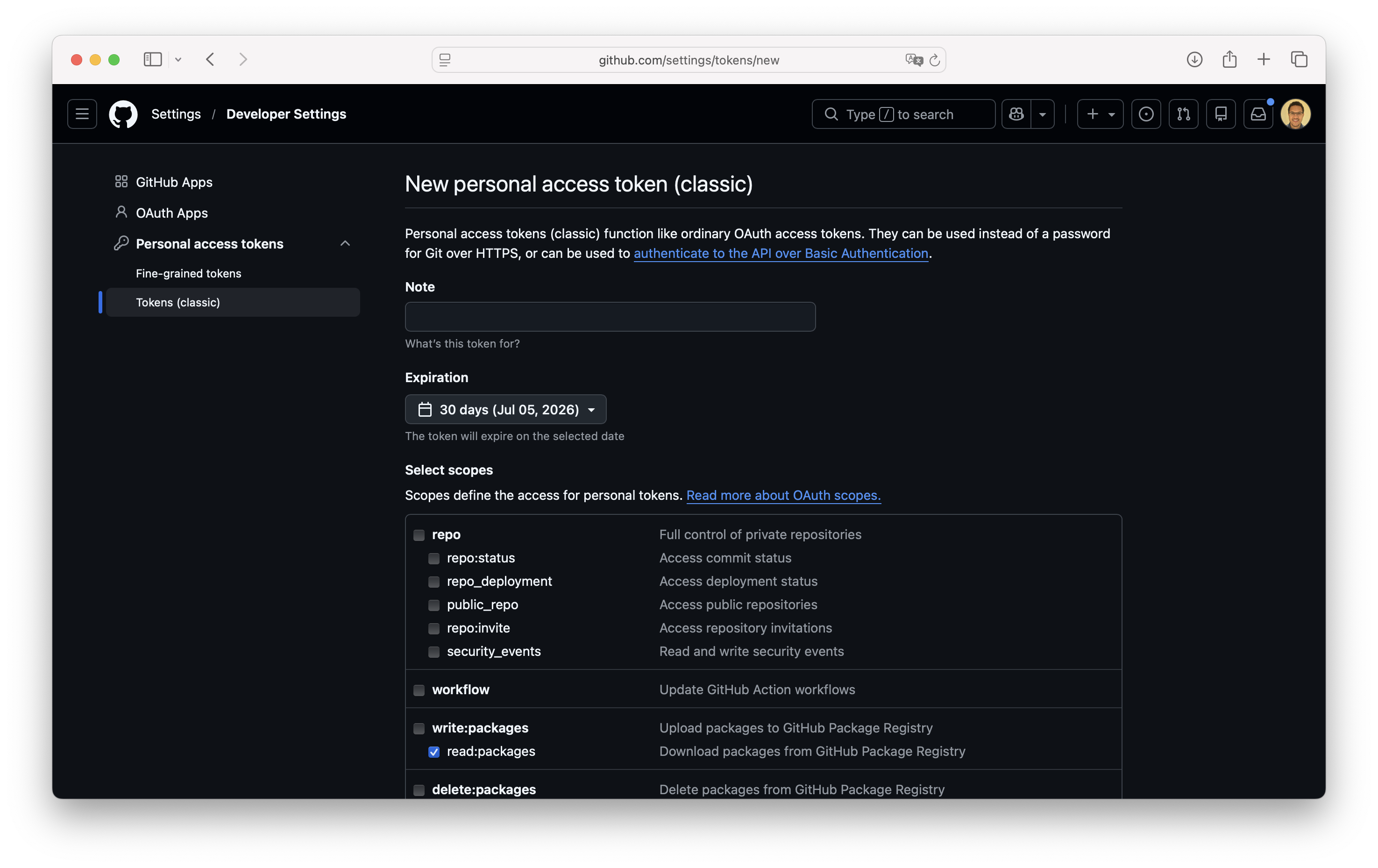 Creating a GitHub Token