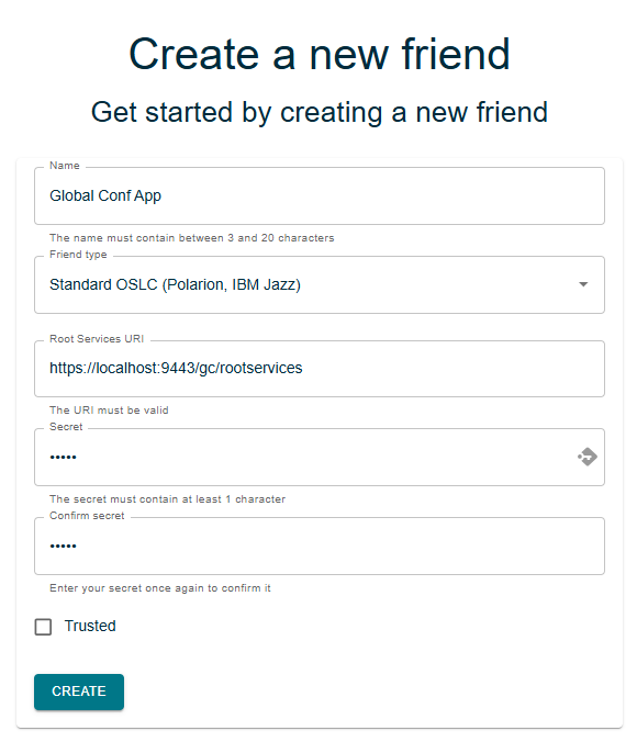 Global Configuration application friend creation