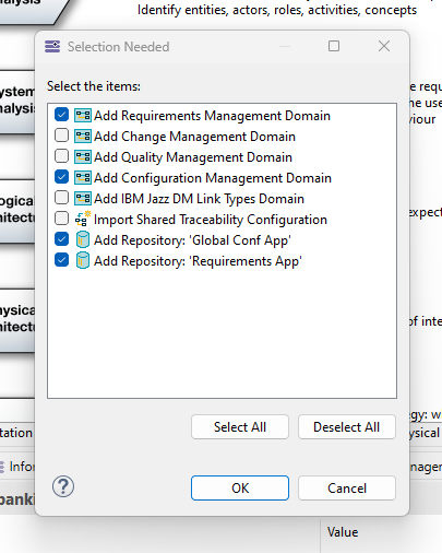 Initialize traceability dialog