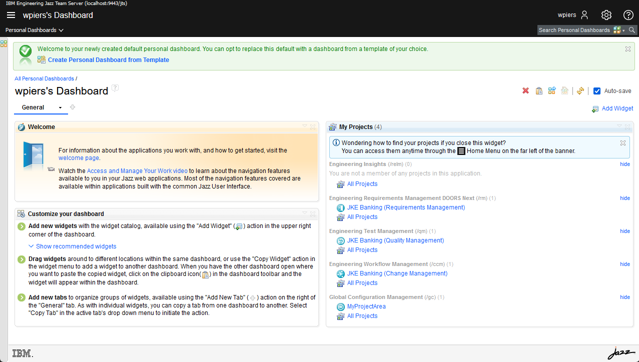 IBM Jazz Team Server Dashboard