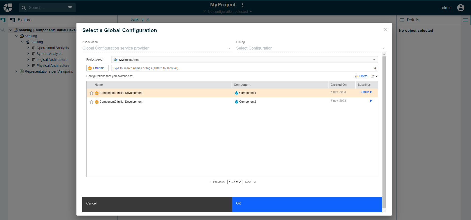 Select project configuration