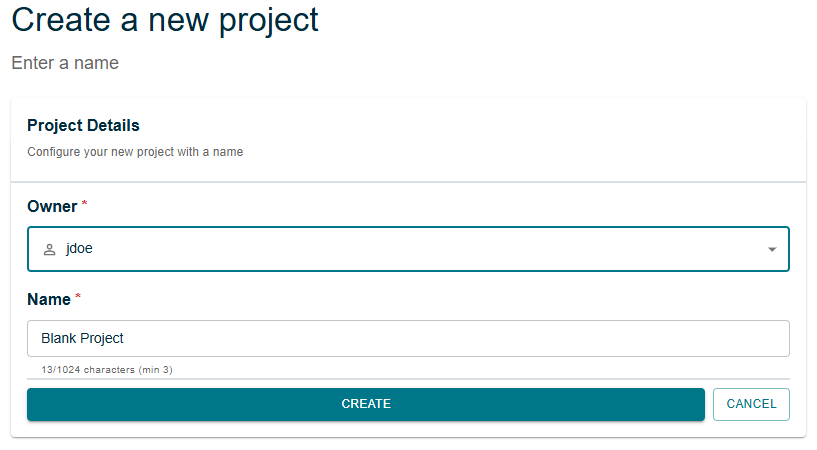 Project Creation Page