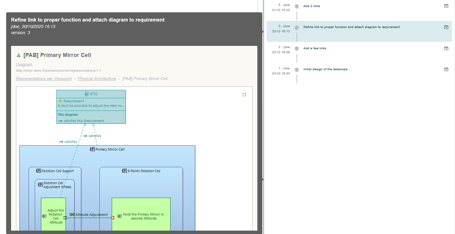 Model Object History with diagram preview