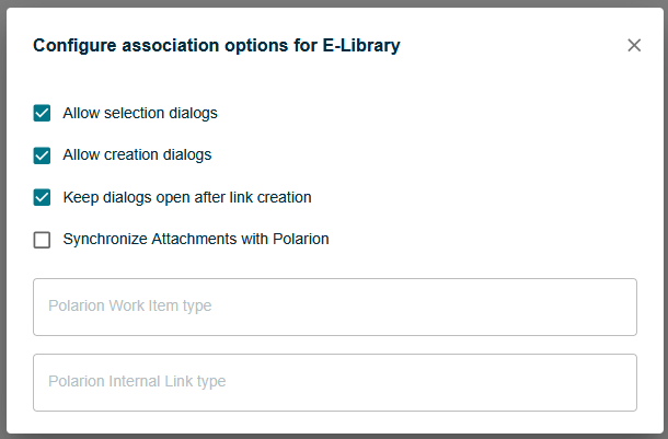 Polarion Association Default Options