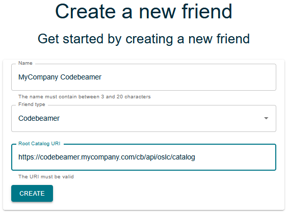 Codebeamer Friend Creation Dialog