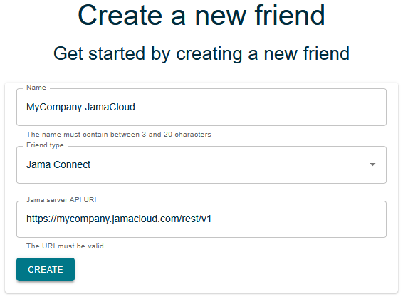 Jama Connect Friend Creation Dialog
