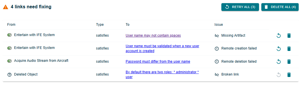 Invalid Links Panel