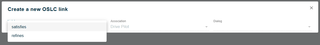 OSLC Link Creation Dialog Step 1