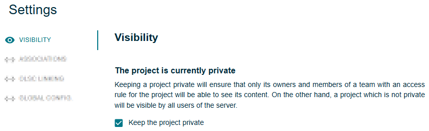 Project Settings Page - Visibility