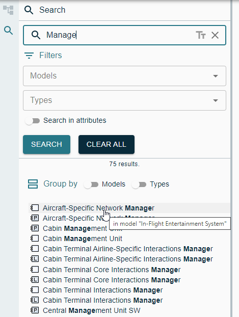 Filtered search view results