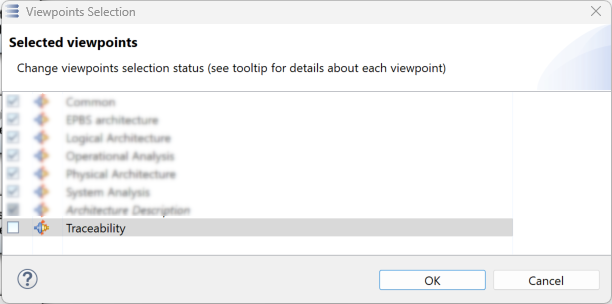 Viewpoint selection dialog