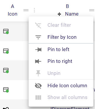 Column menu