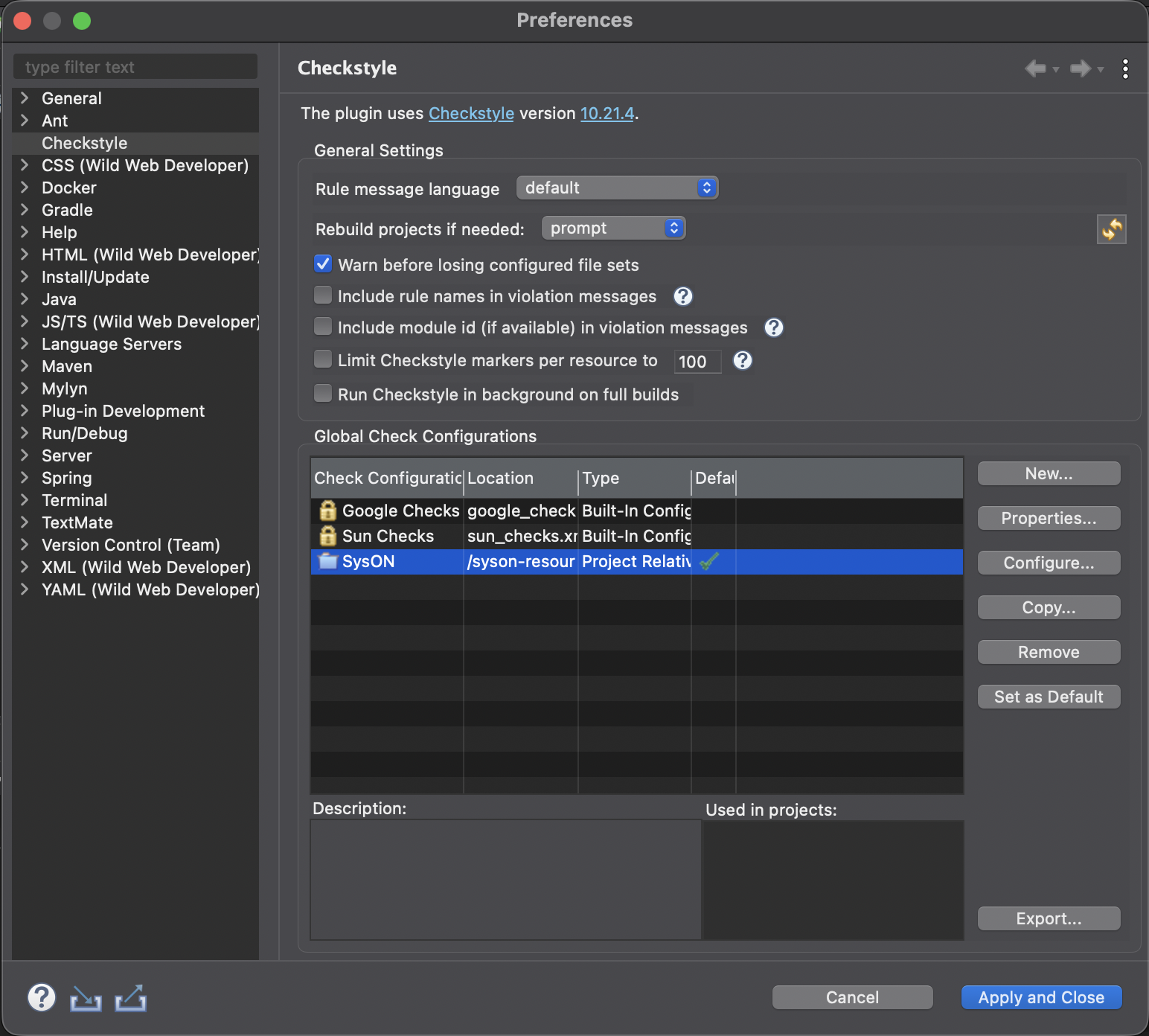 Configure Checkstyle