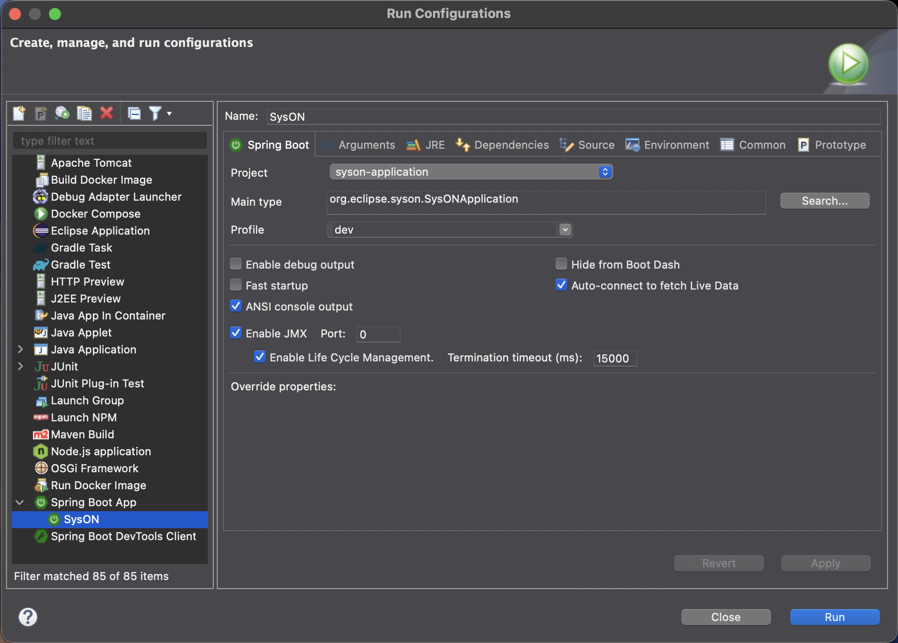 syson run configuration