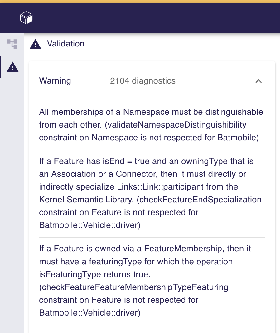 Project Editor Left sidebar Validation