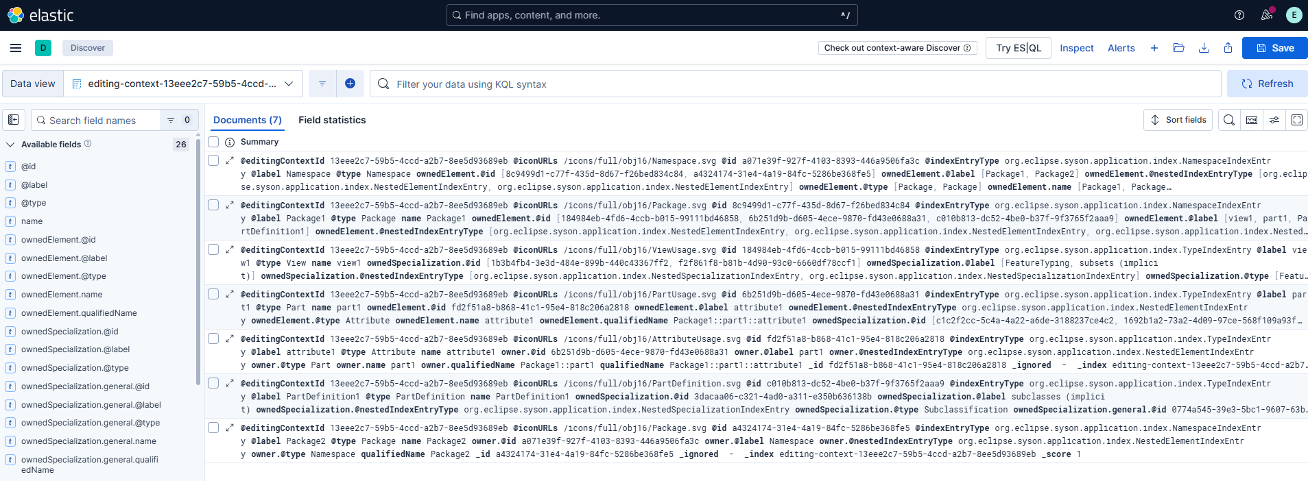 Discover view in Elasticsearch