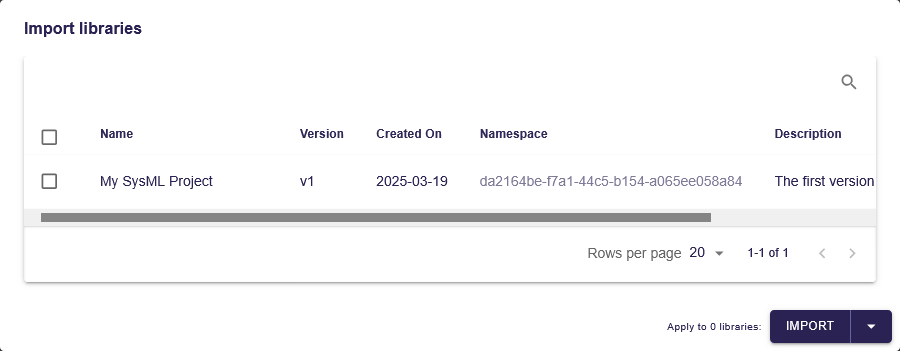 Import published library command dialog