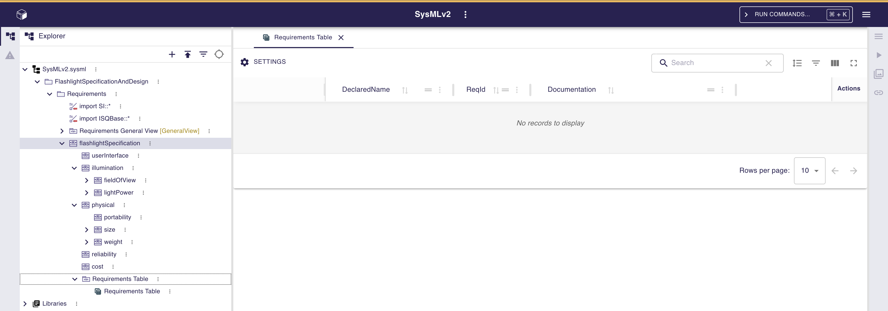 Requirement Table View